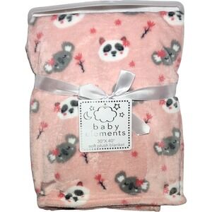 Baby Elements Plush Koala Panda Bear Face Pink Blanket Lovey Soft Girl NWT
